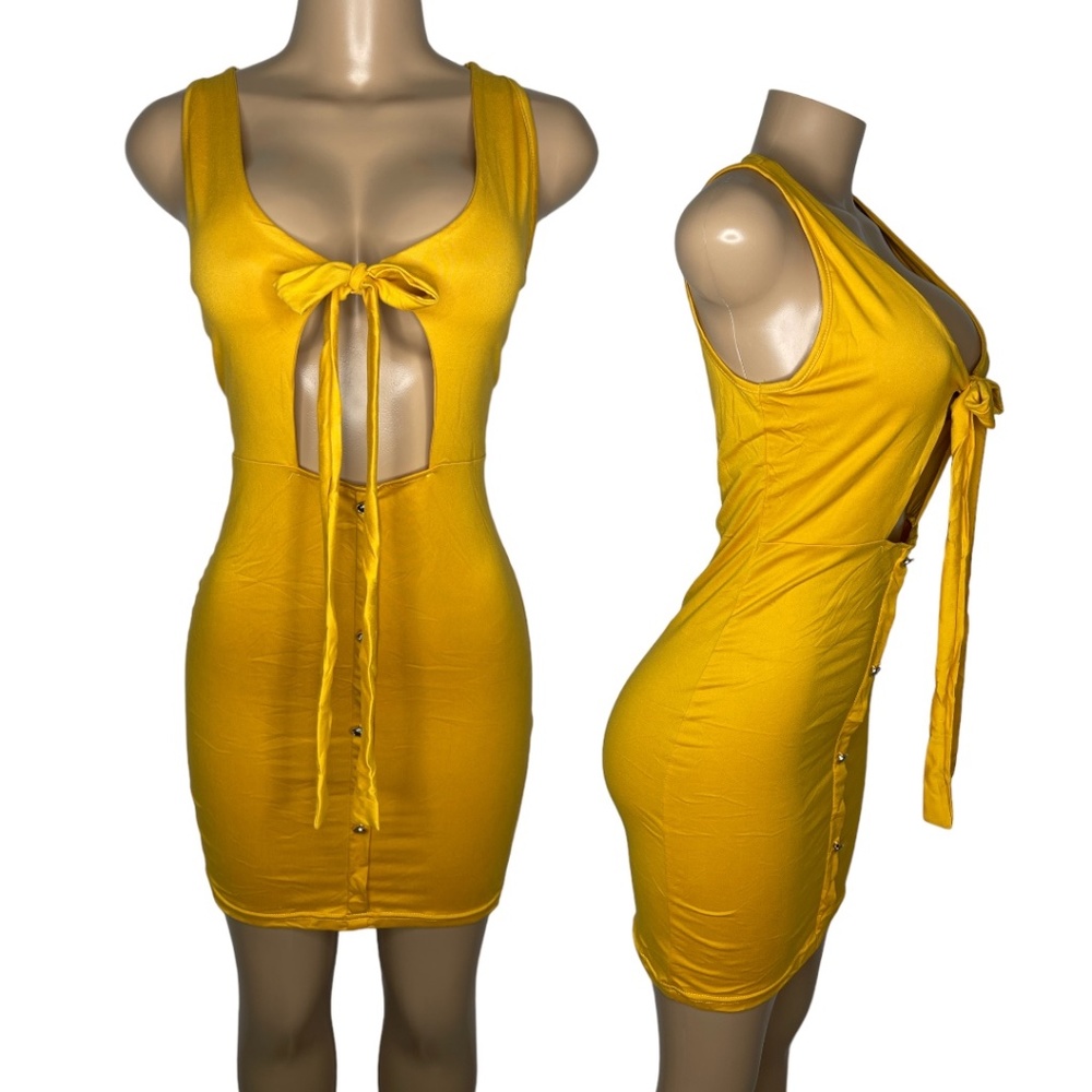 New Size M and L Women Casual Sleeveless Mini Sexy Bodycon Yellow Club Dress